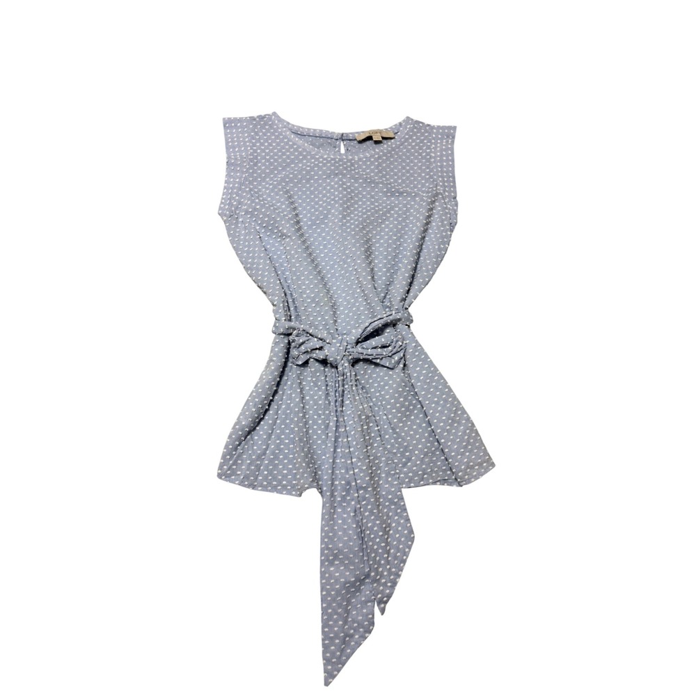 Loft Women Blue Clip Dot Sleeveless Tie Waist Peplum Blouse Top XXS